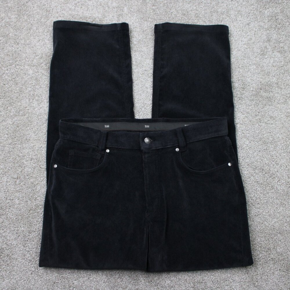 Hiltl ZE 200 Pants Mens 34x30 Black Corduroy Flat Front Trousers Stragiht Leg